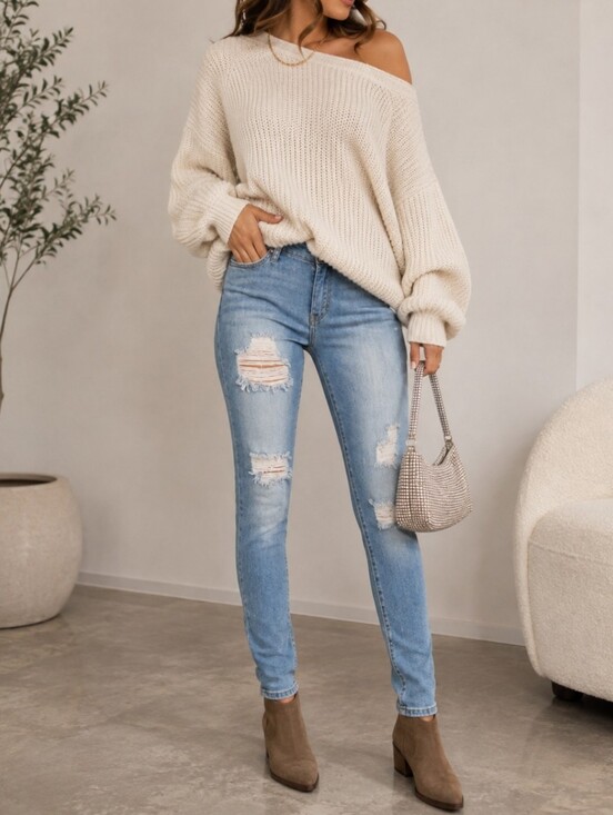 Just Black Denim - Distressed Light Wash Skinny Jeans